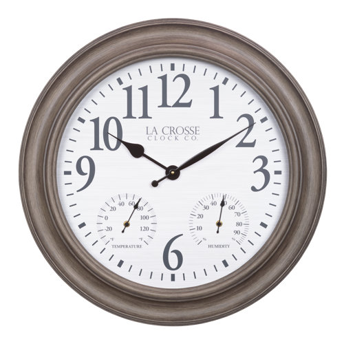 Ophelia & Co. 26.2" Quartz Outdoor Brushed Gray Oak Analog Clock with